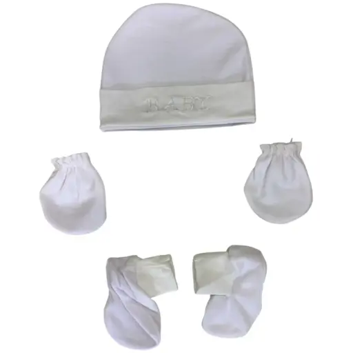 Pure White Cap, mittens & booties set