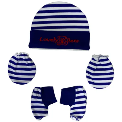 Cap, mittens & booties set |Apple baby